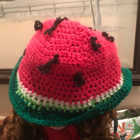 🎉HP🎊Watermelon Hand Crochet Baby Blanket Hat - Picture 2 of 16